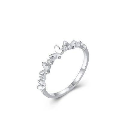 Sweet Girl Flying Butterflies CZ 925 Sterling Silver Ring