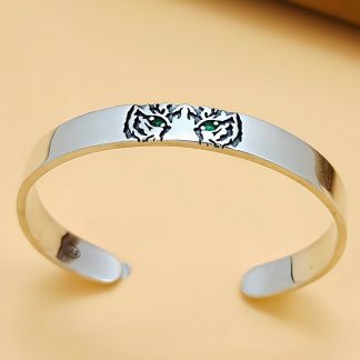 Men’s Green Eye Tiger Animal 925 Sterling Silver Open Bangle