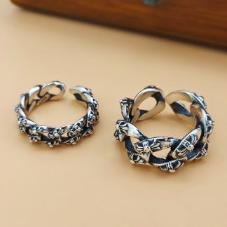 Vintage Cross Hollow Twisted 925 Sterling Silver Men’s Adjustable Ring