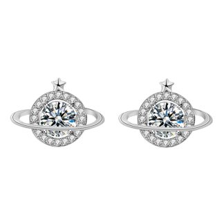Holiday Moissanite CZ Celestial Planet Star 925 Sterling Silver Stud Earrings