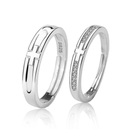 Honey Moon CZ Cross 925 Sterling Silver Adjustable Couple Ring