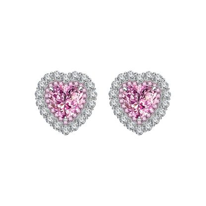 Women 8 * 8mm Heart Created High Carbon Diamond CZ Border 925 Sterling Silver Stud Earrings