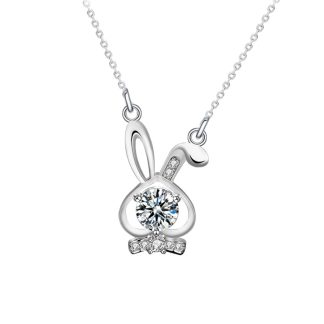 Cute Moissanite CZ Bunny Ear Rabbit 925 Sterling Silver Necklace