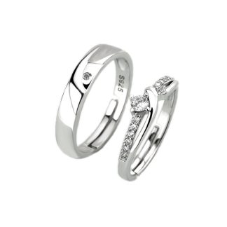 Honey Moon Simple CZ Twisted Cross 925 Sterling Silver Adjustable Couple Ring