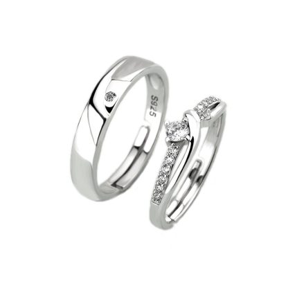 Honey Moon Simple CZ Twisted Cross 925 Sterling Silver Adjustable Couple Ring