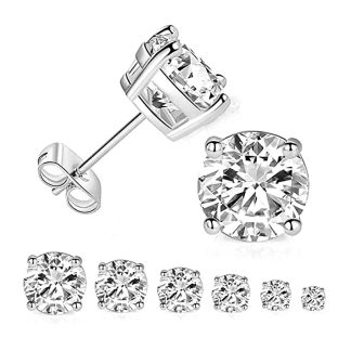 Minimalism Simple Four Claw Round CZ 925 Sterling Silver Stud Earrings