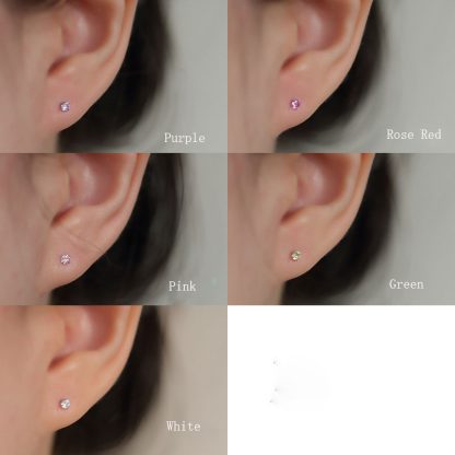 Simple Minimalist Round CZ 925 Sterling Silver Stud Earrings