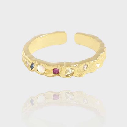 Modern Irregular Colorful CZ 925 Sterling Silver Adjustable Ring
