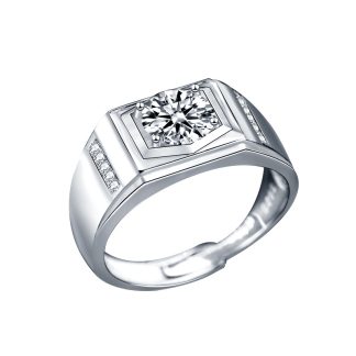 Men’s Fashion Moissanite CZ Rectangle 925 Sterling Silver Ring