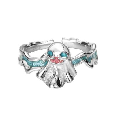 Halloween Fashion Blue Epoxy Ghost 925 Sterling Silver Adjustable Ring