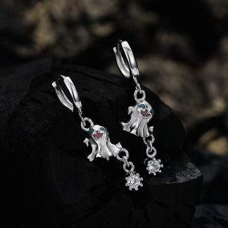 Halloween Holiday CZ Ghost 925 Sterling Silver Leverback Dangling Earring(Single)