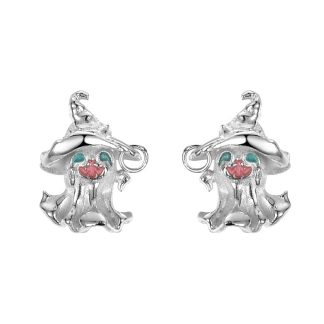 Halloween Holiday Magic Hat Ghost CZ 925 Sterling Silver Stud Earrings