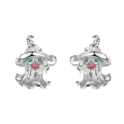 Halloween Holiday Magic Hat Ghost CZ 925 Sterling Silver Stud Earrings