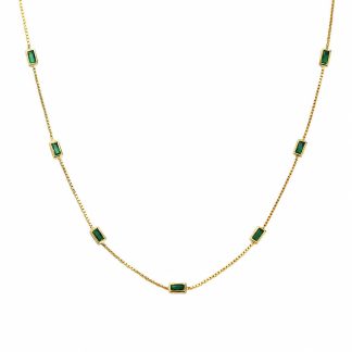 Mini Delicate Green Rectangular Stone 925 Sterling Silver Station Chain Simple Layered Clavicle Necklace