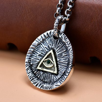 Men's Green All-seeing Eye 925 Sterling Silver Round DIY Pendant