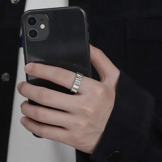 Men’s Geometry Vertical Stripes 925 Sterling Silver Adjustable Ring