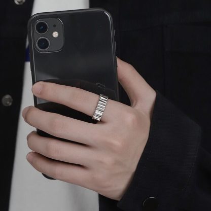 Men's Geometry Vertical Stripes 925 Sterling Silver Adjustable Ring