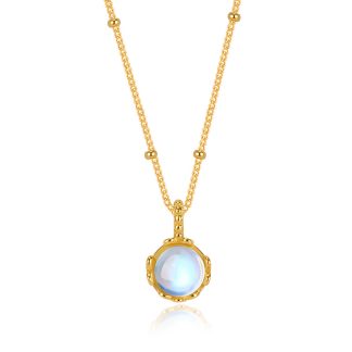 Elegant Geometric  925 Sterling Silver with 18K Gold Plating Moonstone Pendant Necklace