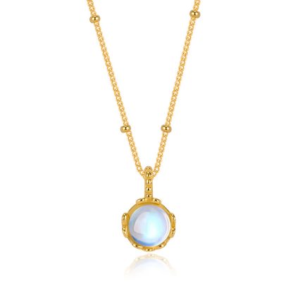 Elegant Geometric  925 Sterling Silver with 18K Gold Plating Moonstone Pendant Necklace