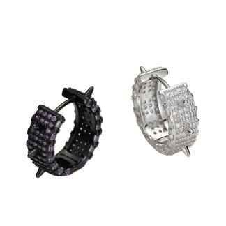 Men’s Fashion Micro Setting CZ Rivet 925 Sterling Silver Hoop Earring (Single)