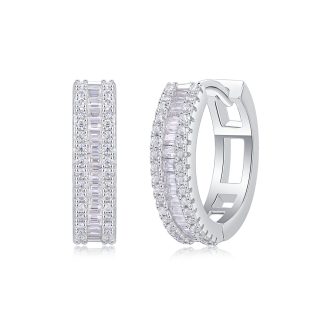 Fashion Women in 925 Sterling Silver Elegant Design Geometric Moissanite Hoop Earrings