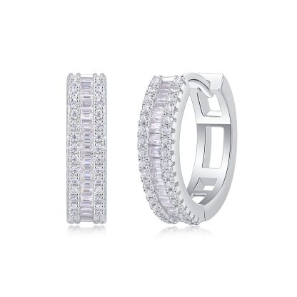 Fashion Women in 925 Sterling Silver Elegant Design Geometric Moissanite Hoop Earrings