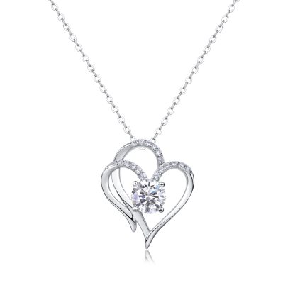 Moissanite Heart And Geometric Pendant  925 Sterling Silver Necklace