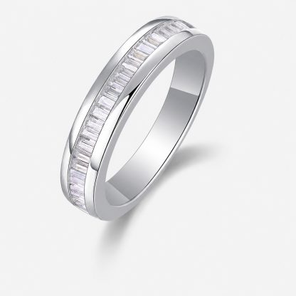 Geometric Baguette Cut Moissanite 925 Sterling Silver Band Ring