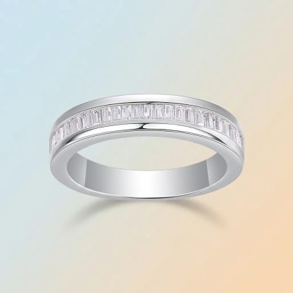 Geometric Baguette Cut Moissanite 925 Sterling Silver Band Ring
