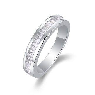 Geometric Baguette Cut Moissanite 925 Sterling Silver Band Ring