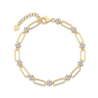 Geometric Round Moissanite 925 Sterling Silver Bracelet