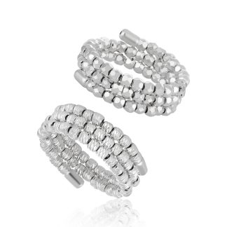 Fashion Irregular Triple Layers Rhombus Beads 925 Sterling Silver Adjustable Ring