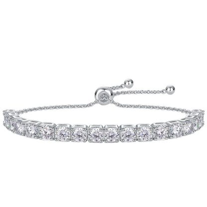 Women 925 Sterling Silver Adjustable Luxury Fashion Jewelry Elegant Moissanite Tennis Bracelet