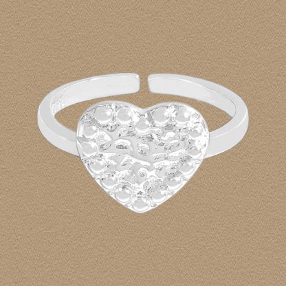 Women Irregular Pattern Heart 925 Sterling Silver Adjustable Ring
