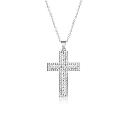 Cross Necklace with Moissanite Pendant  Minimalist 925 Sterling Silver Necklace