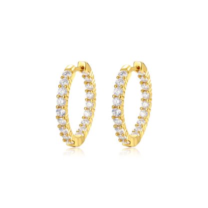 Geometric Round Hoop Moissanite 925 Sterling Silver Full Eternity Circle Huggie Earrings