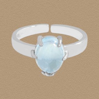 Women Simple Oval Natural Aquamarine 925 Sterling Silver Adjustable Ring