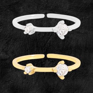 Simple Double Mother Child Round CZ 925 Sterling Silver Adjustable Ring