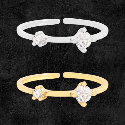 Simple Double Mother Child Round CZ 925 Sterling Silver Adjustable Ring