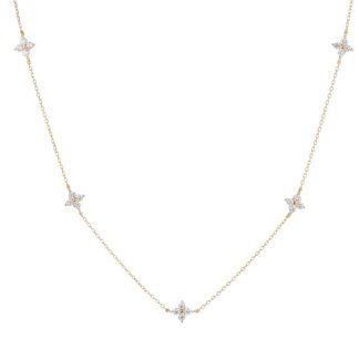 Butterfly Clover Cubic Zirconia S925 Sterling Silver Station Necklace