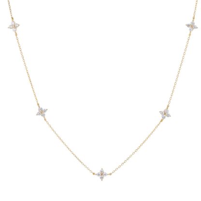 Butterfly Clover Cubic Zirconia S925 Sterling Silver Station Necklace