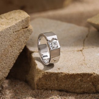 Men’s Irregular Borken Pattern CZ 925 Sterling Silver Adjustable Ring