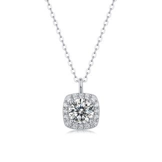 Elegant 925 Sterling Silver Chain Moissanite Geometric Pendant Necklace