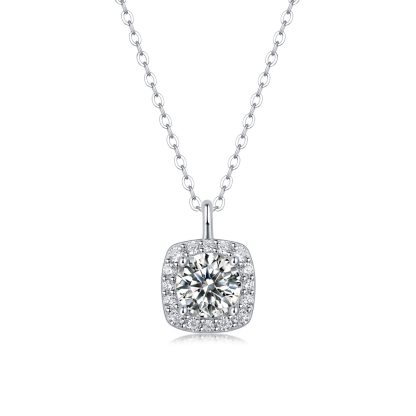 Elegant 925 Sterling Silver Chain Moissanite Geometric Pendant Necklace