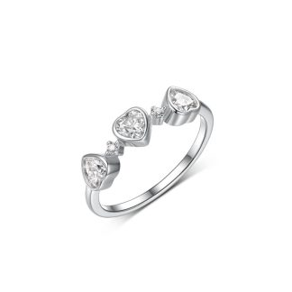 Heart Three Stone Moissanite 925 Sterling Silver Ring