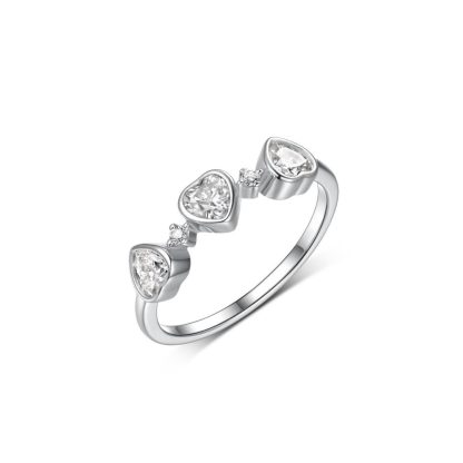 Heart Three Stone Moissanite 925 Sterling Silver Ring