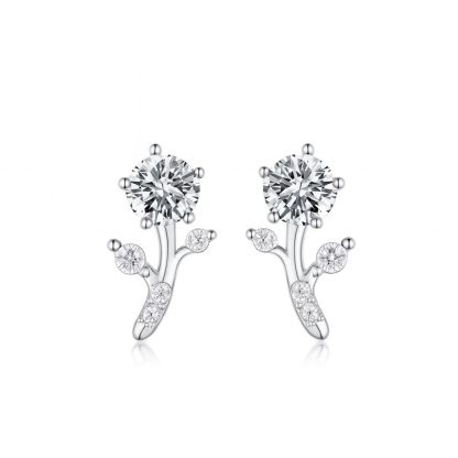 Branch Bud Moissanite Ear  925 Sterling Silver Six Prong Round Stud Earrings