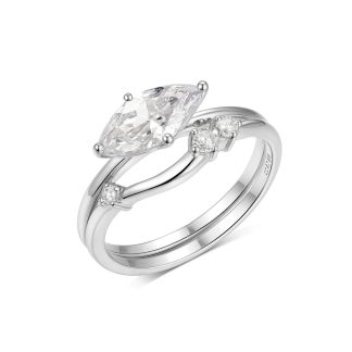 Marquise Cut Moissanite  925 Sterling Silver  Double Band Ring