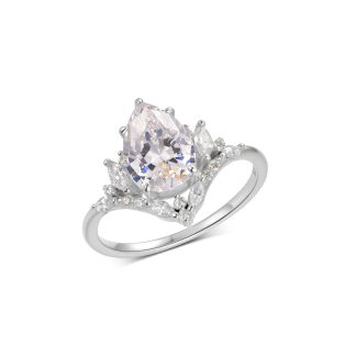 Princess Style Pear Cut Moissanite 925 Sterling Silver Crown Ring