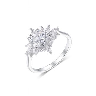 Round Center Stone Sunflower Moissanite 925 Sterling Silver Ring